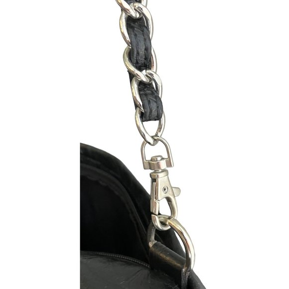 Nicole Miller Black Embossed PVC Leather Croc Zip Crossbody Bag Shoulder Purse - Picture 11 of 15